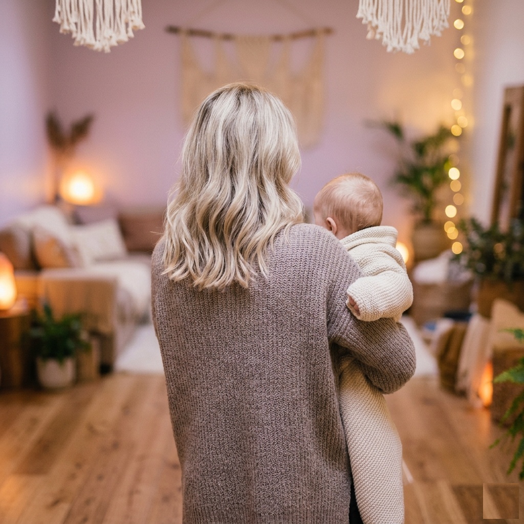 Consulenza bambini impronte di nascita - mamma che tiene in braccio neonato di schiena