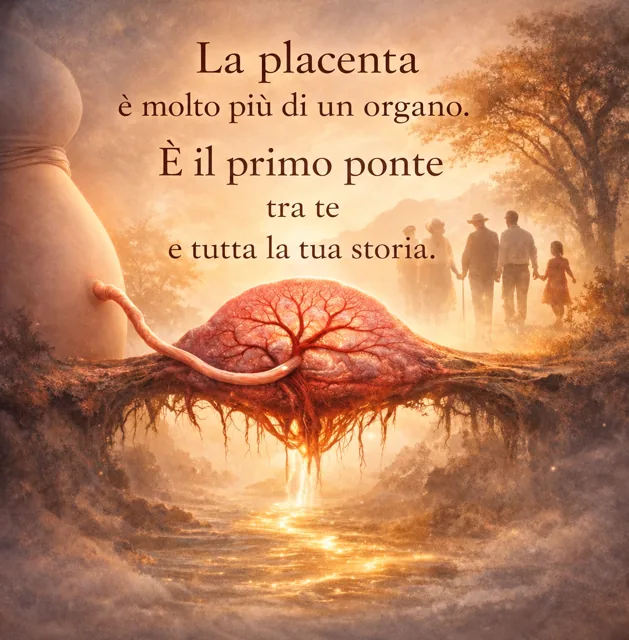 Illustrazione della placenta come albero della vita, primo ponte tra la persona e la sua storia familiare